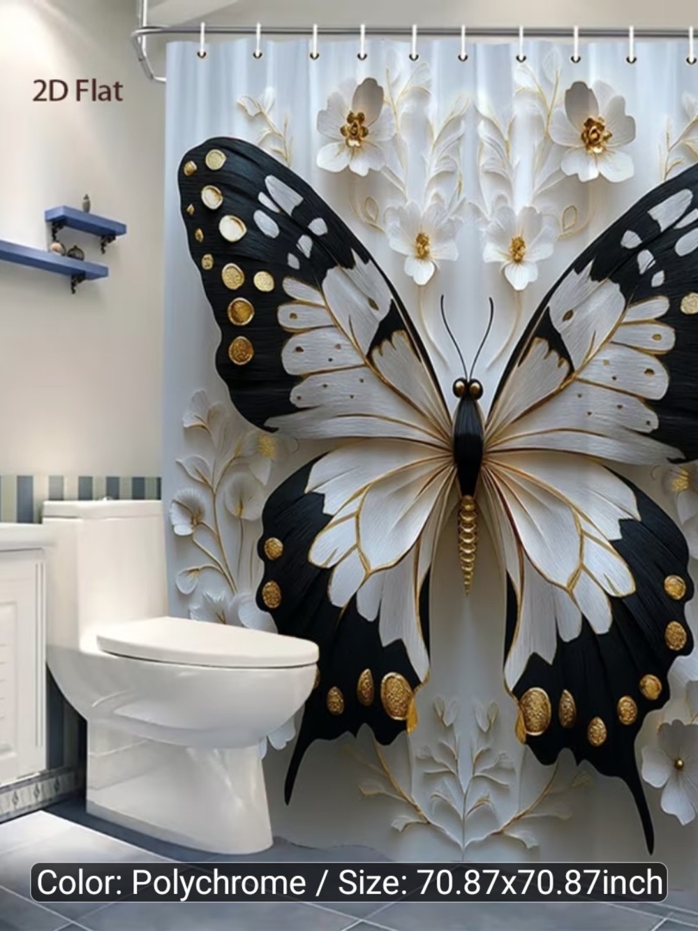 Polychrome Butterfly Shower Curtain - Elegant Black & White Design